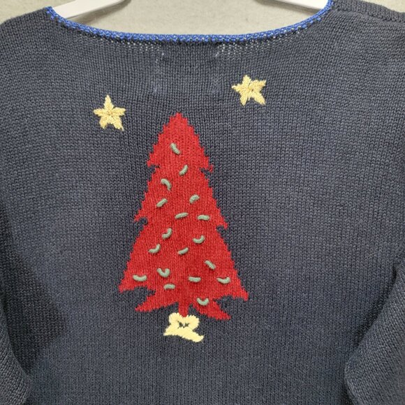 Vintage Christmas Cardigan Sweater Womens L 3D Hand Embroidered Trees Buttons - Picture 3 of 15